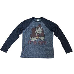 Donkey Kong Raglan Shirt Its On Super Mario Long-Sleeve Med Nintendo Grey